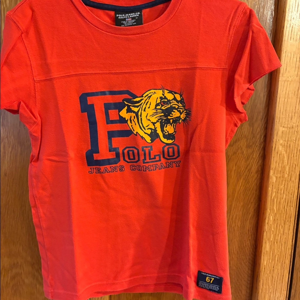 Vintage Polo Jeans Company short sleeve tee, women’s sz M, orange w tiger